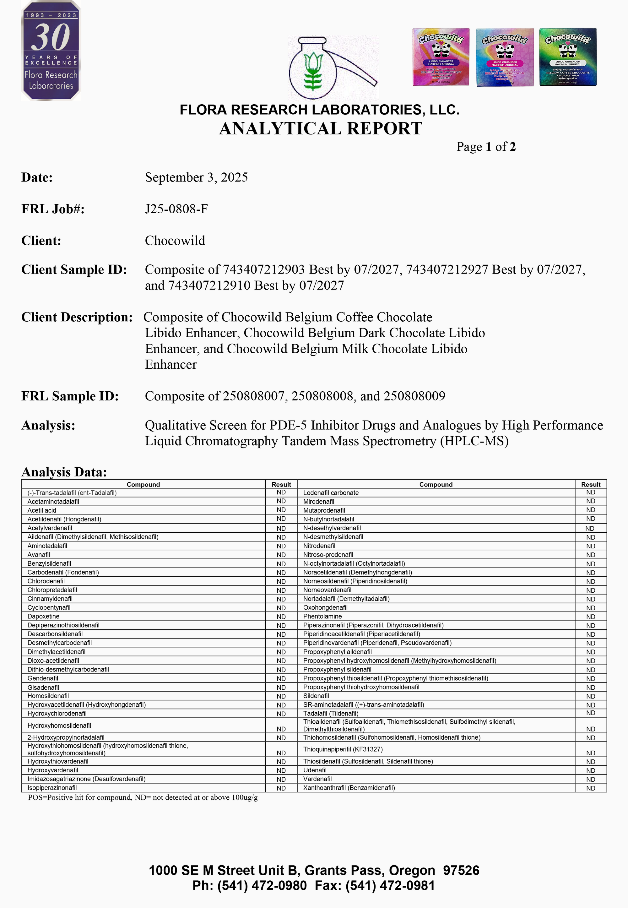 Chocowild Product Certificates Page 1