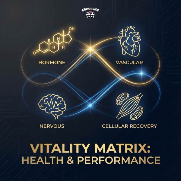 Blueprint connecting key health elements for male performance.