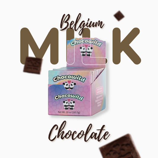 CHOCOWILD Milk Dark Chocolate – Box of 10 bars with bold packaging and chocolate visuals