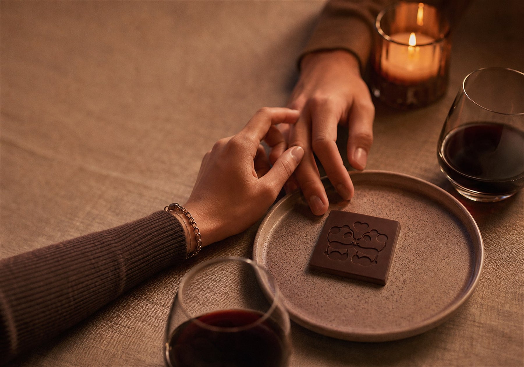 Chocowild embossed Belgian chocolate shared during an intimate evening